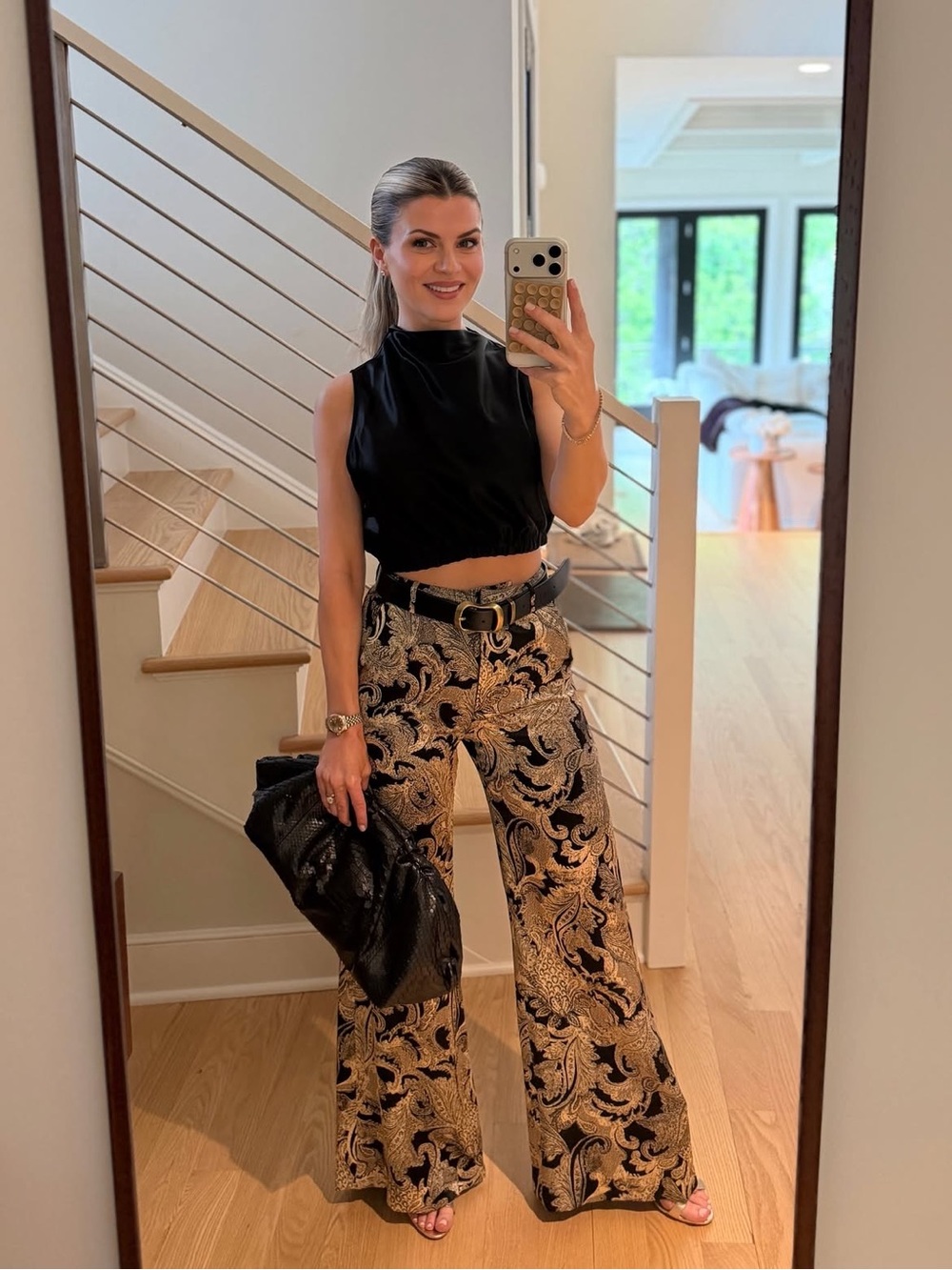 NWT $550 L'Agence Paisley Pilar Silk Wide Leg Pants gold multi textured paisley
